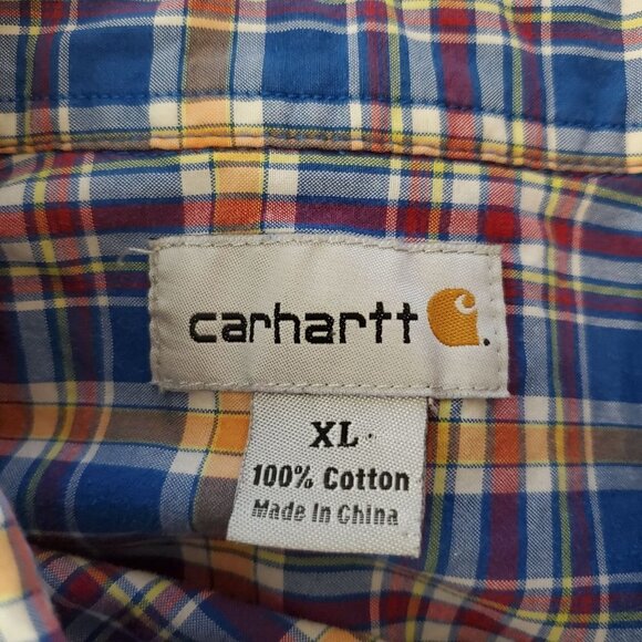 Carhartt‎ XL Plaid Blue Button Up Shirt Long Sleeves 100% cotton - Picture 3 of 5